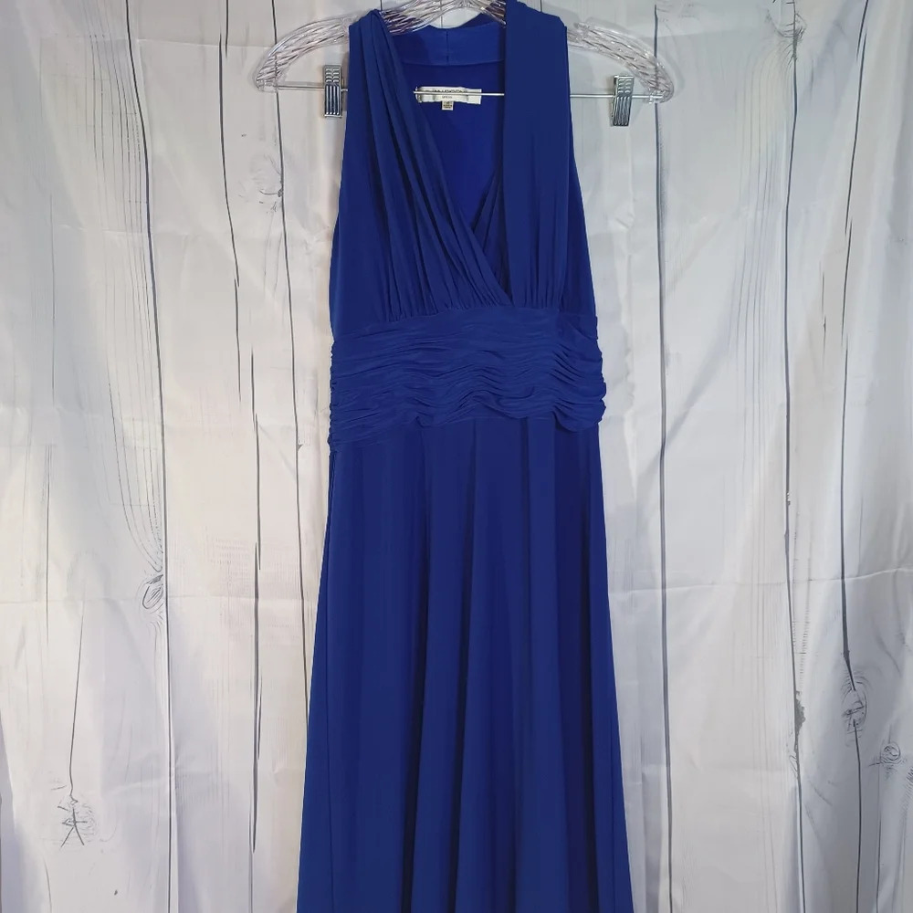 Evan Picone v-neck cobalt blue halter midi empire waist dress